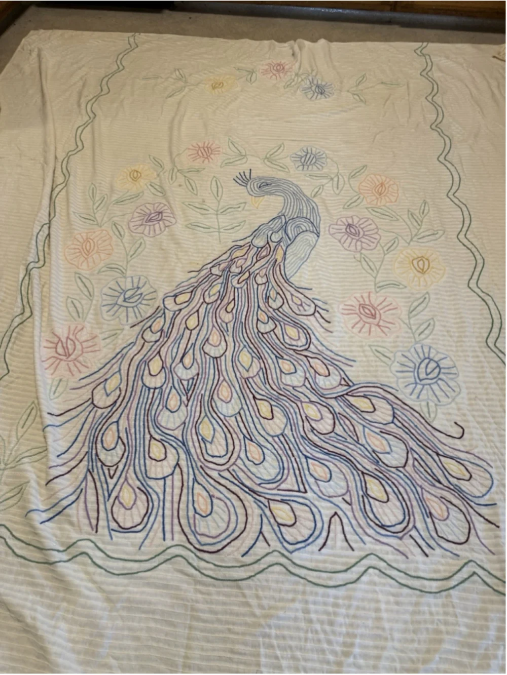 Vintage Peacock Chenille Queen/King Bedspread Blanket 85x100 Inches